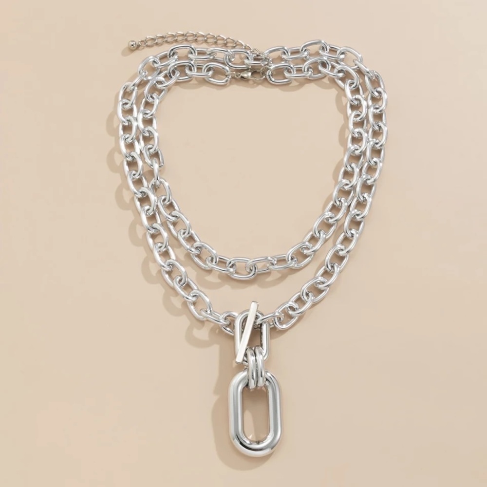 2pcs Zara Set Gold Double Interlock Oval Circle Link Chain Necklace